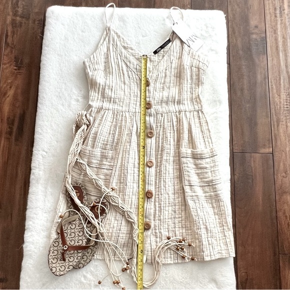 Zara Belted Striped Dress Beige Size Medium NWT - Picture 16 of 16
